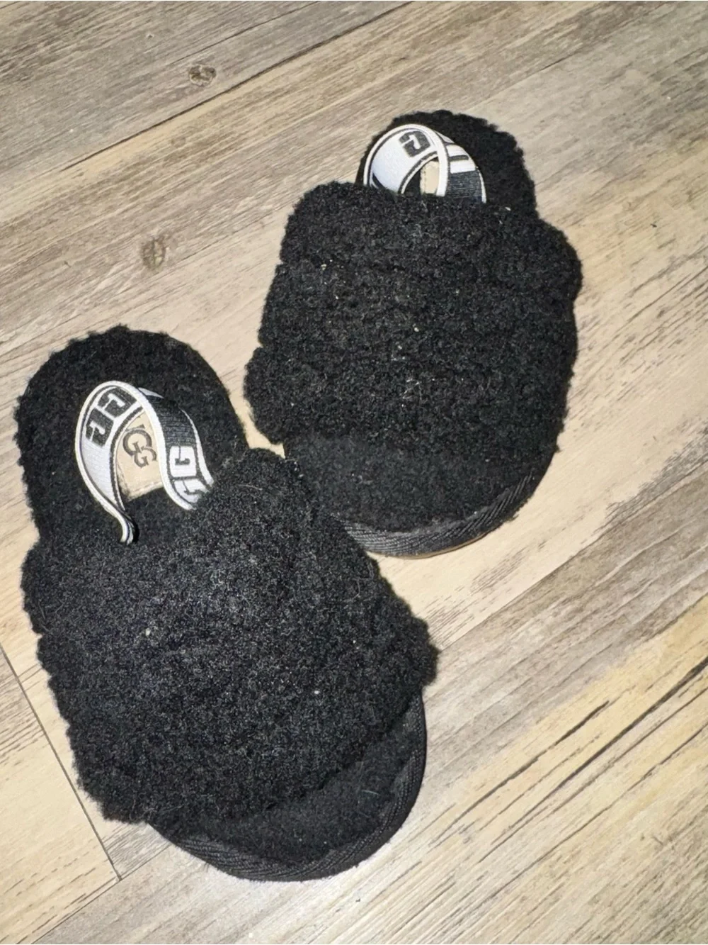 UGG Kids Black Fuzzy Slingback Clog Slippers